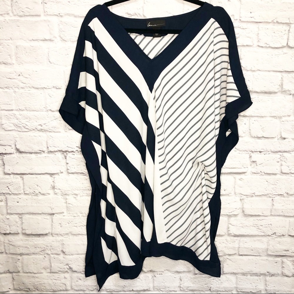 Lane Bryant Blue & White Bat Wing Fashion Shirt